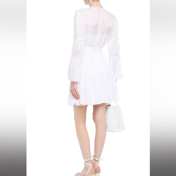 CAMI NYC Shawn White Belted Cotton and Silk Jacquard tiered sleeve mini dress SP - Picture 15 of 16